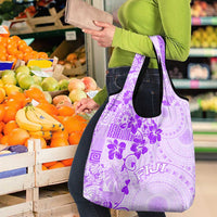 Fiji Masi With Hibiscus Tapa Tribal Grocery Bag Purple Pastel