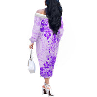 Fiji Masi With Hibiscus Tapa Tribal Off The Shoulder Long Sleeve Dress Purple Pastel LT01 - Polynesian Pride