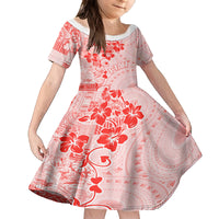 Fiji Masi With Hibiscus Tapa Tribal Family Matching Puletasi Dress and Hawaiian Shirt Red Pastel LT01 Daughter's Dress Red - Polynesian Pride