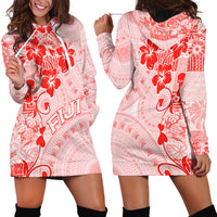 Fiji Masi With Hibiscus Tapa Tribal Hoodie Dress Red Pastel LT01 - Polynesian Pride