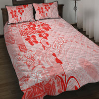 Fiji Masi With Hibiscus Tapa Tribal Quilt Bed Set Red Pastel LT01 - Polynesian Pride