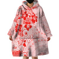 Fiji Masi With Hibiscus Tapa Tribal Wearable Blanket Hoodie Red Pastel LT01 - Polynesian Pride