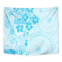Fiji Masi With Hibiscus Tapa Tribal Tapestry Sky Blue Pastel LT01 - Polynesian Pride
