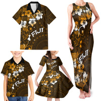 Fiji Masi With Hibiscus Tapa Tribal Family Matching Tank Maxi Dress and Hawaiian Shirt Gold Version LT01 - Polynesian Pride