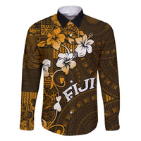 Fiji Masi With Hibiscus Tapa Tribal Family Matching Tank Maxi Dress and Hawaiian Shirt Gold Version LT01 Dad's Shirt - Long Sleeve Gold - Polynesian Pride