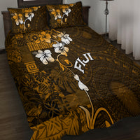 Fiji Masi With Hibiscus Tapa Tribal Quilt Bed Set Gold Version LT01 - Polynesian Pride