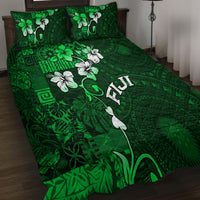 Fiji Masi Quilt Bed Set Fijian Hibiscus Tapa Green Version LT01 - Polynesian Pride