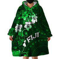 Fiji Masi Wearable Blanket Hoodie Fijian Hibiscus Tapa Green Version LT01 - Polynesian Pride