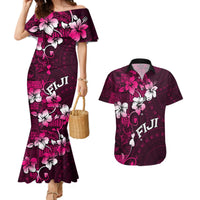 Fiji Masi Couples Matching Mermaid Dress and Hawaiian Shirt Fijian Hibiscus Tapa Pink Version LT01 Pink - Polynesian Pride