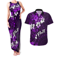 Fiji Masi Couples Matching Tank Maxi Dress and Hawaiian Shirt Fijian Hibiscus Tapa Purple Version LT01 Purple - Polynesian Pride