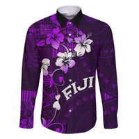 Fiji Masi Family Matching Off Shoulder Short Dress and Hawaiian Shirt Fijian Hibiscus Tapa Purple Version LT01 Dad's Shirt - Long Sleeve Purple - Polynesian Pride