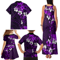 Fiji Masi Family Matching Tank Maxi Dress and Hawaiian Shirt Fijian Hibiscus Tapa Purple Version LT01 - Polynesian Pride
