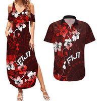 Fiji Masi Couples Matching Summer Maxi Dress and Hawaiian Shirt Fijian Hibiscus Tapa Red Version LT01 Red - Polynesian Pride