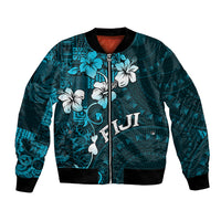 Fiji Masi Bomber Jacket Fijian Hibiscus Tapa Sky Blue Version LT01 Unisex Blue - Polynesian Pride
