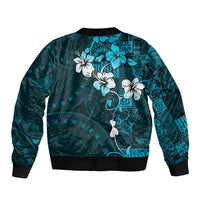 Fiji Masi Bomber Jacket Fijian Hibiscus Tapa Sky Blue Version LT01 - Polynesian Pride