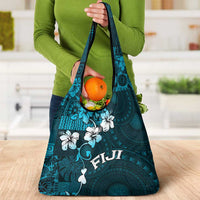 Fiji Masi Grocery Bag Fijian Hibiscus Tapa Sky Blue Version
