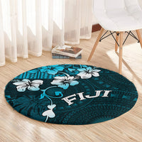 Fiji Masi Round Carpet Fijian Hibiscus Tapa Sky Blue Version LT01 - Polynesian Pride