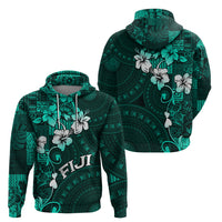 Fiji Masi Hoodie Fijian Hibiscus Tapa Turquoise Version LT01 - Polynesian Pride