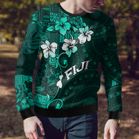 Fiji Masi Ugly Christmas Sweater Fijian Hibiscus Tapa Turquoise Version LT01 - Polynesian Pride