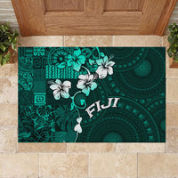 Fiji Masi Rubber Doormat Fijian Hibiscus Tapa Turquoise Version LT01 - Polynesian Pride