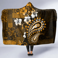 Fiji Masi Paisley With Hibiscus Tapa Hooded Blanket Gold Version LT01 - Polynesian Pride