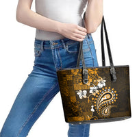 Fiji Masi Paisley With Hibiscus Tapa Leather Tote Bag Gold Version LT01 - Polynesian Pride