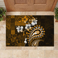 Fiji Masi Paisley With Hibiscus Tapa Rubber Doormat Gold Version LT01 - Polynesian Pride