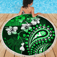 Fiji Masi Paisley With Hibiscus Tapa Beach Blanket Green Version LT01 - Polynesian Pride