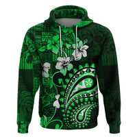 Fiji Masi Paisley With Hibiscus Tapa Hoodie Green Version LT01 Pullover Hoodie Green - Polynesian Pride