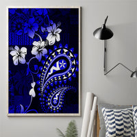 Fiji Masi Paisley With Hibiscus Tapa Canvas Wall Art Navy Blue Version LT01 - Polynesian Pride
