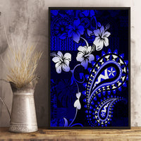 Fiji Masi Paisley With Hibiscus Tapa Canvas Wall Art Navy Blue Version LT01 - Polynesian Pride