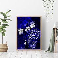 Fiji Masi Paisley With Hibiscus Tapa Canvas Wall Art Navy Blue Version LT01 - Polynesian Pride