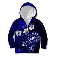 Fiji Masi Paisley With Hibiscus Tapa Kid Hoodie Navy Blue Version LT01 - Polynesian Pride