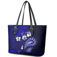 Fiji Masi Paisley With Hibiscus Tapa Leather Tote Bag Navy Blue Version LT01 - Polynesian Pride