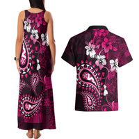 Fiji Masi Paisley With Hibiscus Tapa Couples Matching Tank Maxi Dress and Hawaiian Shirt Pink Version LT01 - Polynesian Pride
