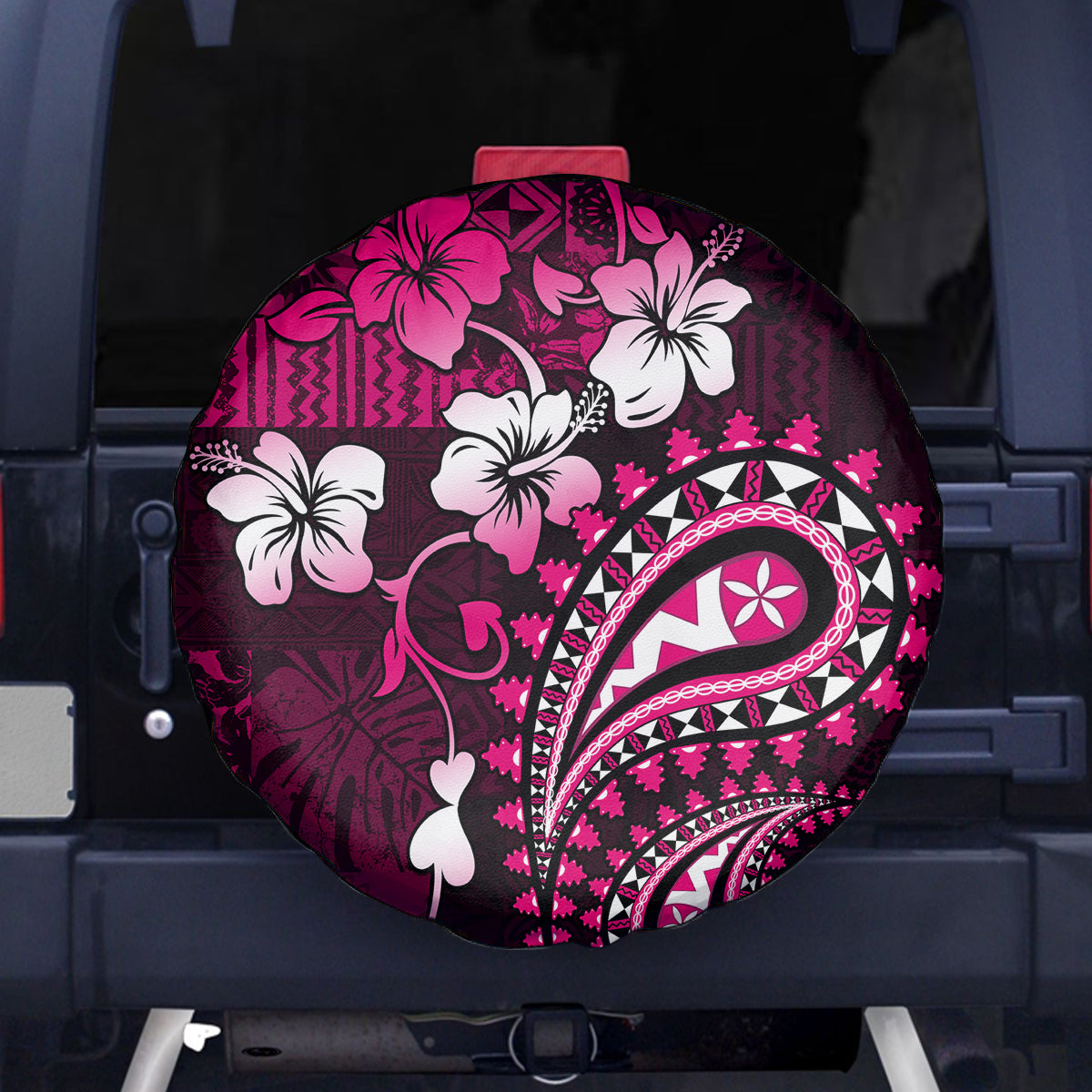 Fiji Masi Paisley With Hibiscus Tapa Spare Tire Cover Pink Version LT01 Pink - Polynesian Pride