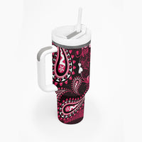 Fiji Masi Paisley With Hibiscus Tapa Tumbler With Handle Pink Version