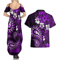Fiji Masi Paisley Couples Matching Summer Maxi Dress and Hawaiian Shirt Fijian Hibiscus Tapa Purple Version LT01 - Polynesian Pride