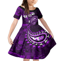 Fiji Masi Paisley Family Matching Mermaid Dress and Hawaiian Shirt Fijian Hibiscus Tapa Purple Version LT01 Daughter's Dress Purple - Polynesian Pride