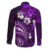Fiji Masi Paisley Family Matching Off Shoulder Long Sleeve Dress and Hawaiian Shirt Fijian Hibiscus Tapa Purple Version LT01 - Polynesian Pride