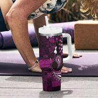 Fiji Masi Paisley Tumbler With Handle Fijian Hibiscus Tapa Purple Version