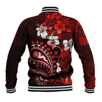 Fiji Masi Paisley Baseball Jacket Fijian Hibiscus Tapa Red Version LT01 - Polynesian Pride