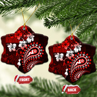 Fiji Masi Paisley Ceramic Ornament Fijian Hibiscus Tapa Red Version LT01 Snow Flake Red - Polynesian Pride