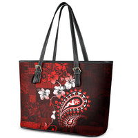 Fiji Masi Paisley Leather Tote Bag Fijian Hibiscus Tapa Red Version LT01 - Polynesian Pride