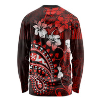 Fiji Masi Paisley Long Sleeve Shirt Fijian Hibiscus Tapa Red Version LT01 - Polynesian Pride