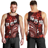Fiji Masi Paisley Men Tank Top Fijian Hibiscus Tapa Red Version LT01 - Polynesian Pride