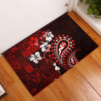 Fiji Masi Paisley Rubber Doormat Fijian Hibiscus Tapa Red Version LT01 Red - Polynesian Pride
