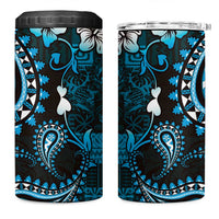 Fiji Masi Paisley 4 in 1 Can Cooler Tumbler Fijian Hibiscus Tapa Sky Blue Version