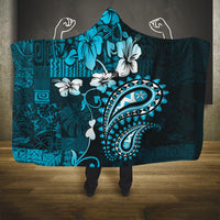 Fiji Masi Paisley Hooded Blanket Fijian Hibiscus Tapa Sky Blue Version LT01 One Size Blue - Polynesian Pride