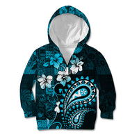 Fiji Masi Paisley Kid Hoodie Fijian Hibiscus Tapa Sky Blue Version LT01 - Polynesian Pride